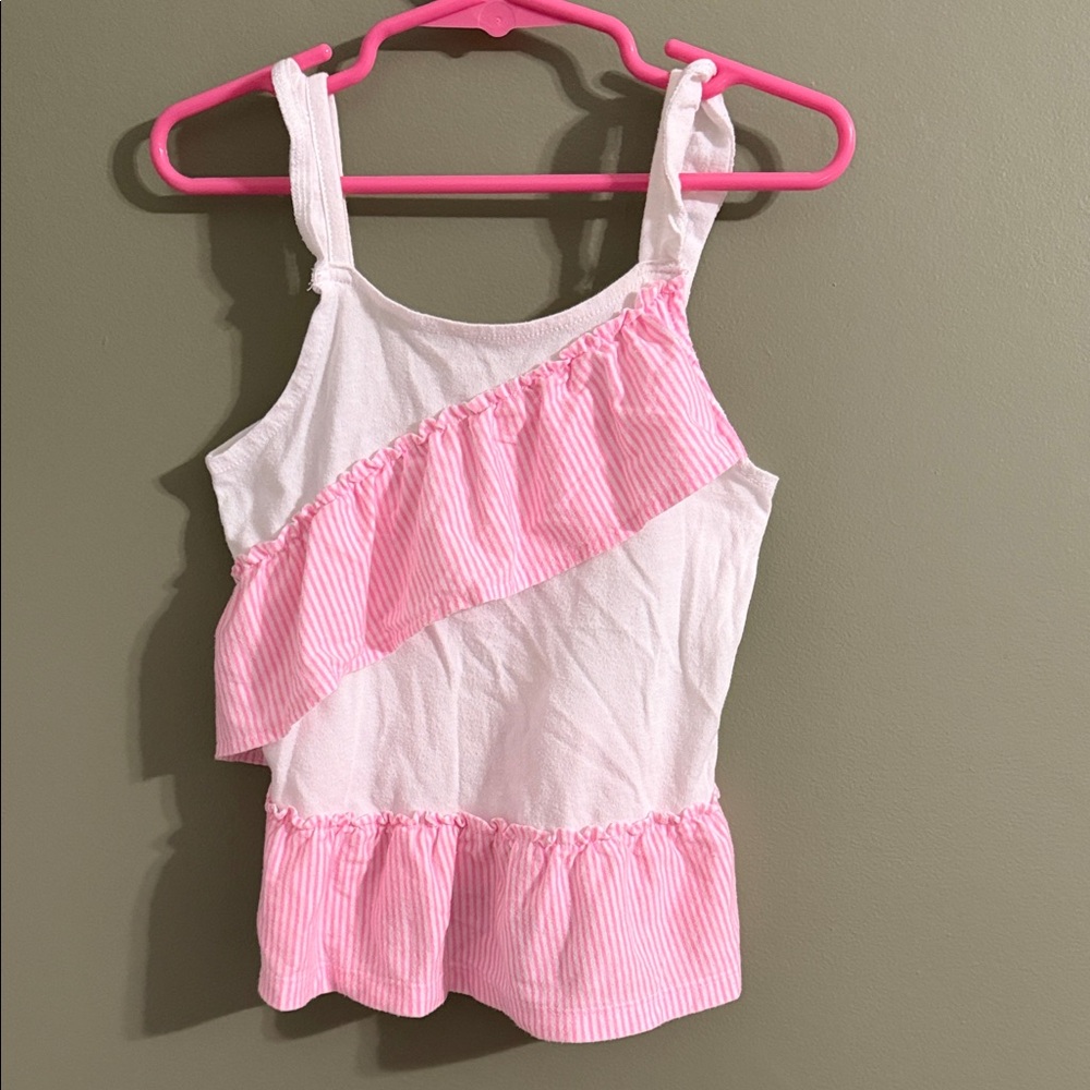 Pink and White Ruffled Tank Top - 4T